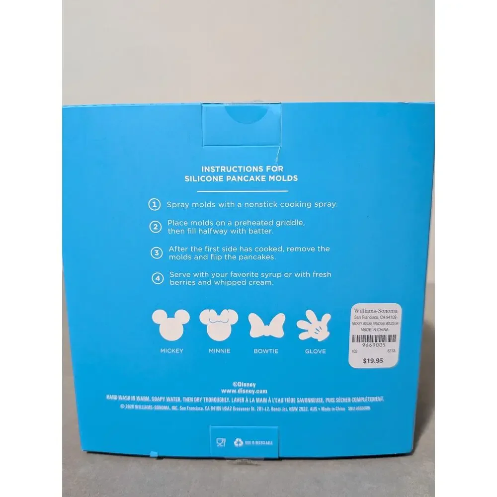 Williams Sonoma Disney Mickey & Friends Silicone Pancake Molds Set of 4 Open Box